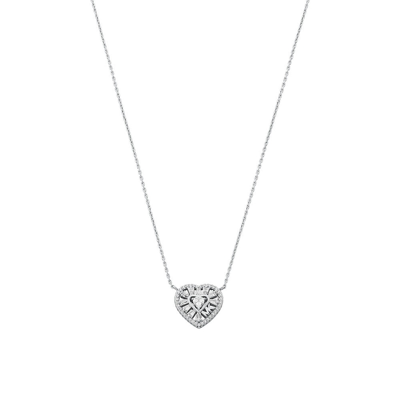 Michael Kors Love Sterling Silver Tapered Baguette Heart Pendant Necklace