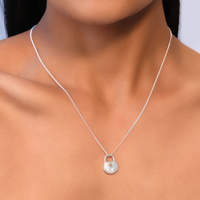 Lauren Ralph Lauren Sterling 17 Inch Silver Padlock Pendant Necklace
