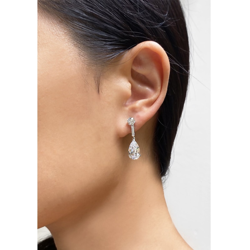 CARAT* LONDON Kendall White Gold Plate Round & CZ Pear Drop Earrings