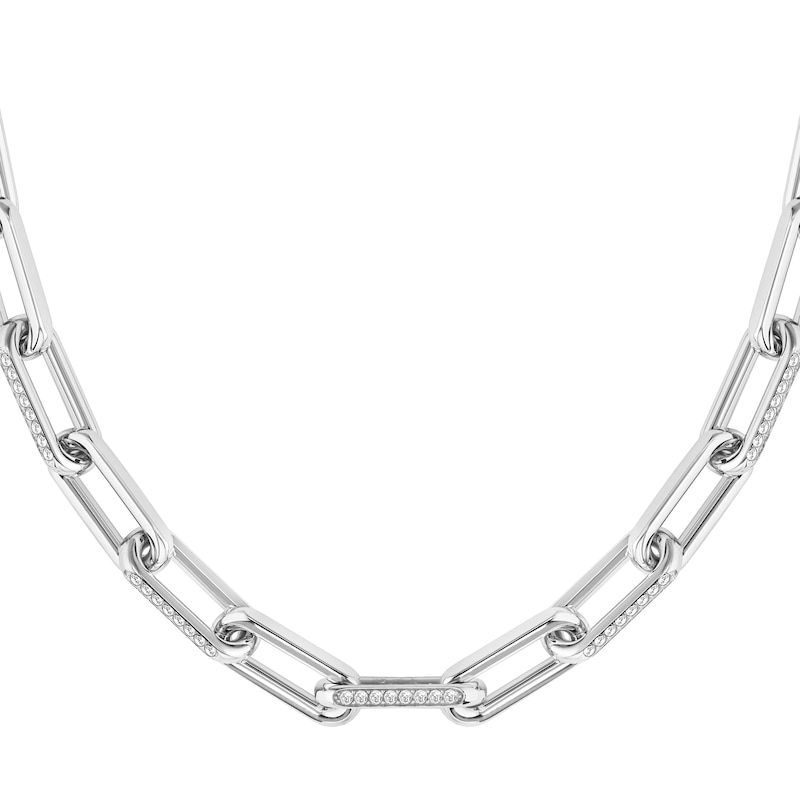 BOSS Halia Ladies' Stainless Steel 16 inch Crystal Link Chain