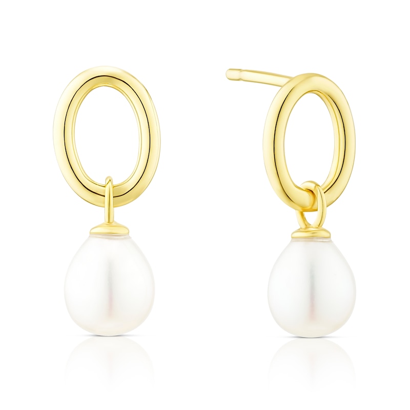 9ct Yellow Gold Cultured Pearl Oval Shaped Drop Stud Earrings