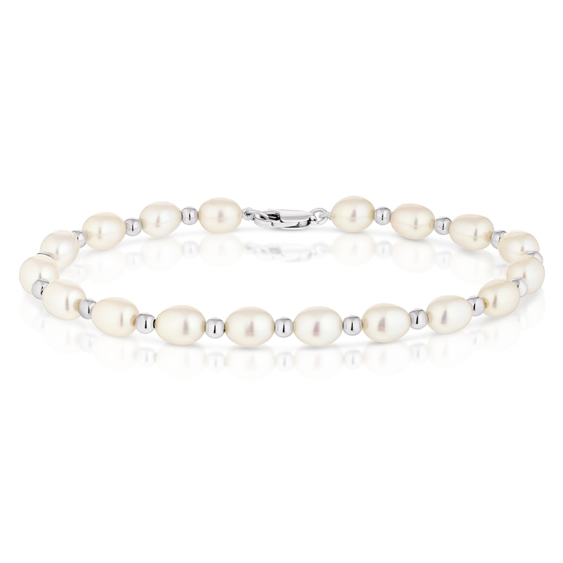 9ct White Gold 7.5 Inch Cultured Pearl Beaded Bracelet