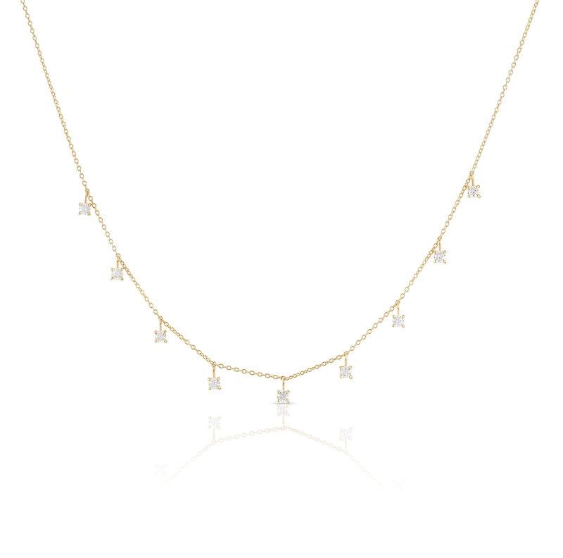 9ct Yellow Gold 17+1 Inch & Cubic Zirconia Drop Station Necklace
