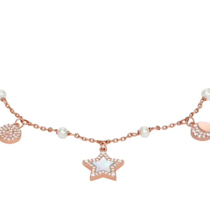 Emporio Armani Ladies' Rose Gold-Tone 6 Inch Station Charm Bracelet