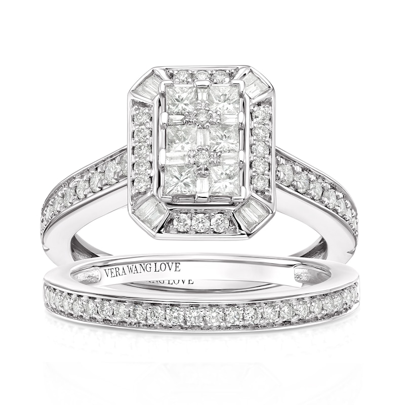 Vera Wang 18ct White Gold 0.70ct Diamond Emerald Shaped Bridal Set