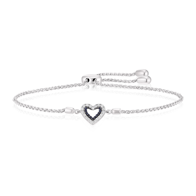 Vera Wang Sterling Silver 0.12ct Diamond & Sapphire Double Heart Bolo Bracelet
