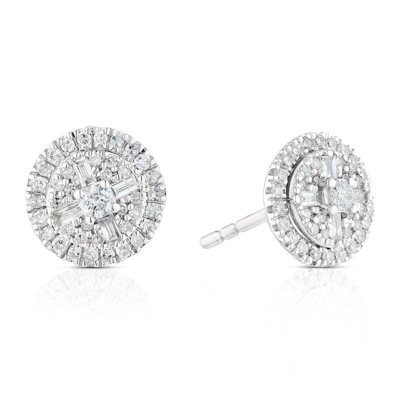 9ct White Gold 0.33ct Diamond Baguette & Round Cut Stud Earrings