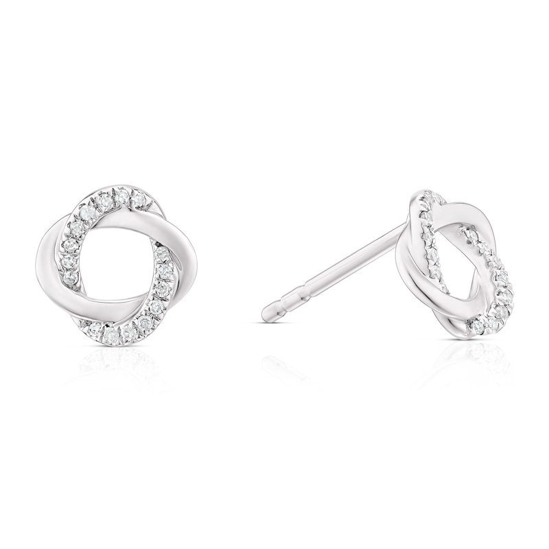 9ct White Gold Diamond Interlink Twist Stud Earrings