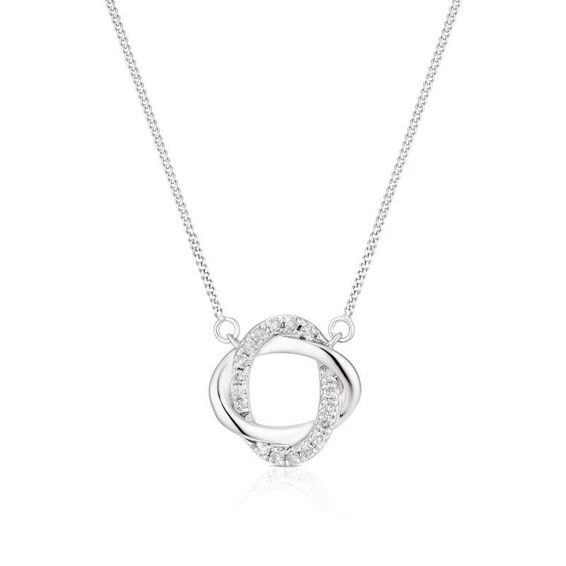 9ct White Gold 0.10ct Diamond 18 Inch Interlink Twist Necklace