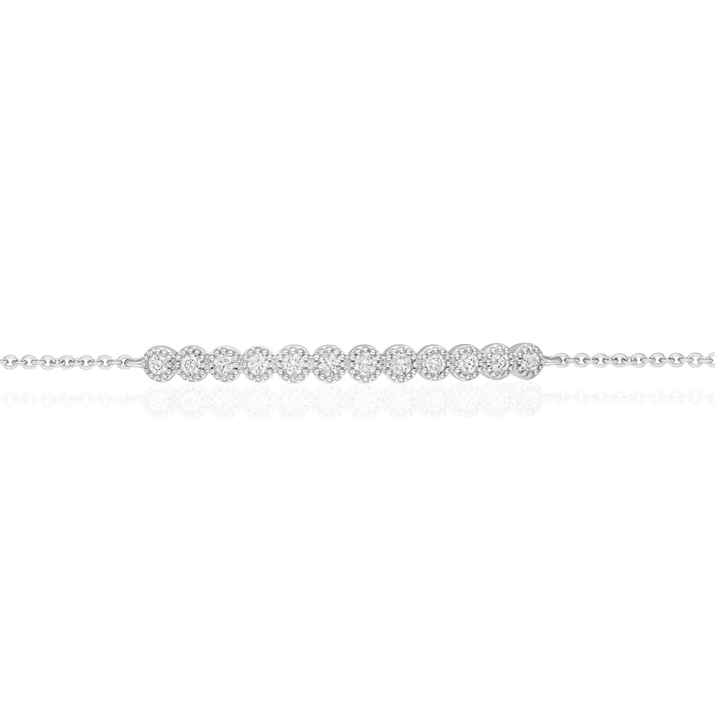 9ct White Gold 0.20ct Diamond Milgrain Line Adjustable Bracelet