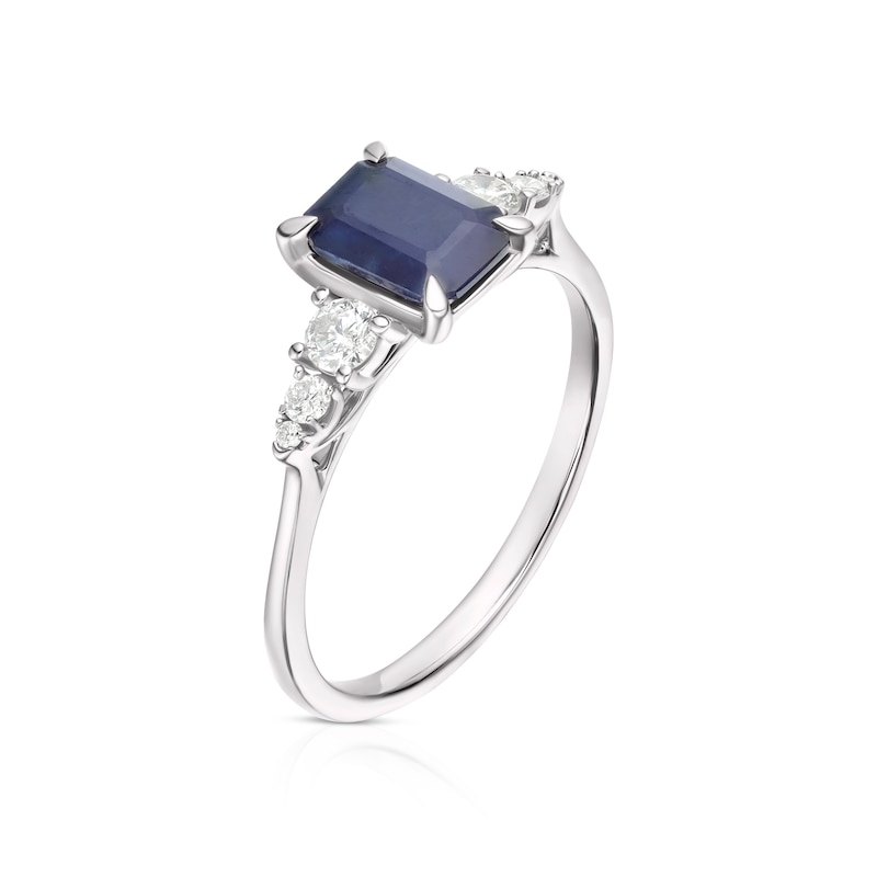 9ct White Gold Blue Sapphire & 0.20ct Diamond Solitaire Ring