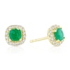 Thumbnail Image 0 of 9ct Yellow Gold Emerald & 0.20ct Diamond Cushion Halo Stud Earrings