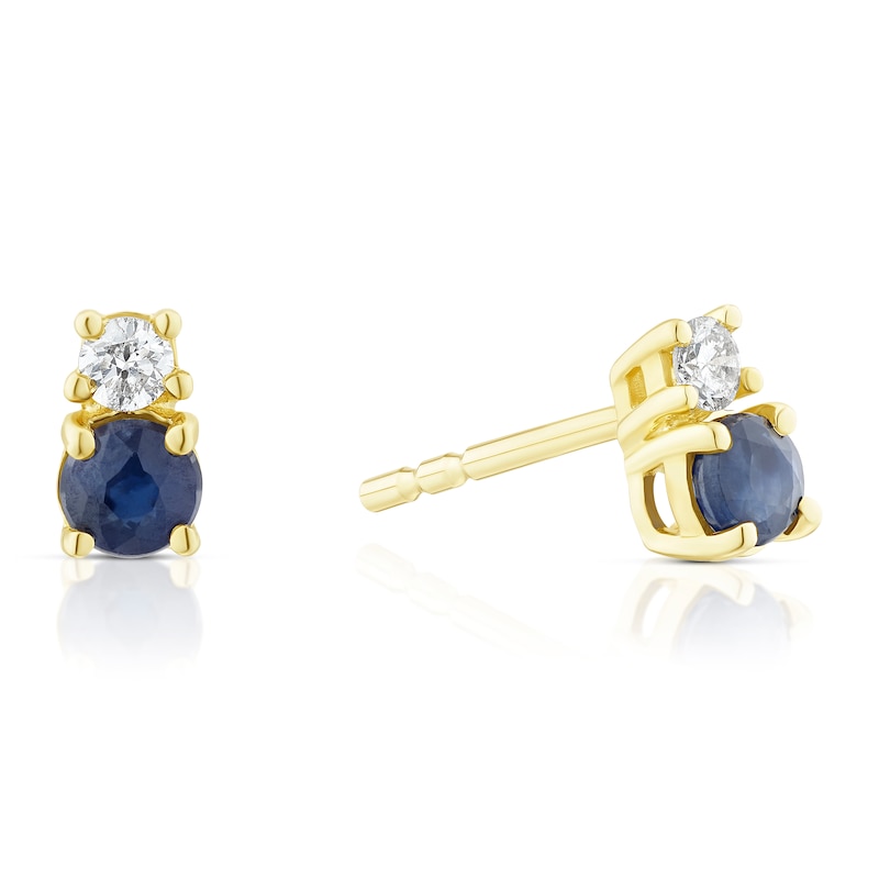 9ct Yellow Gold Sapphire & Diamond Stud Earrings