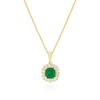 Thumbnail Image 0 of 9ct Yellow Gold Emerald & 0.15ct Diamond Cushion Halo Pendant