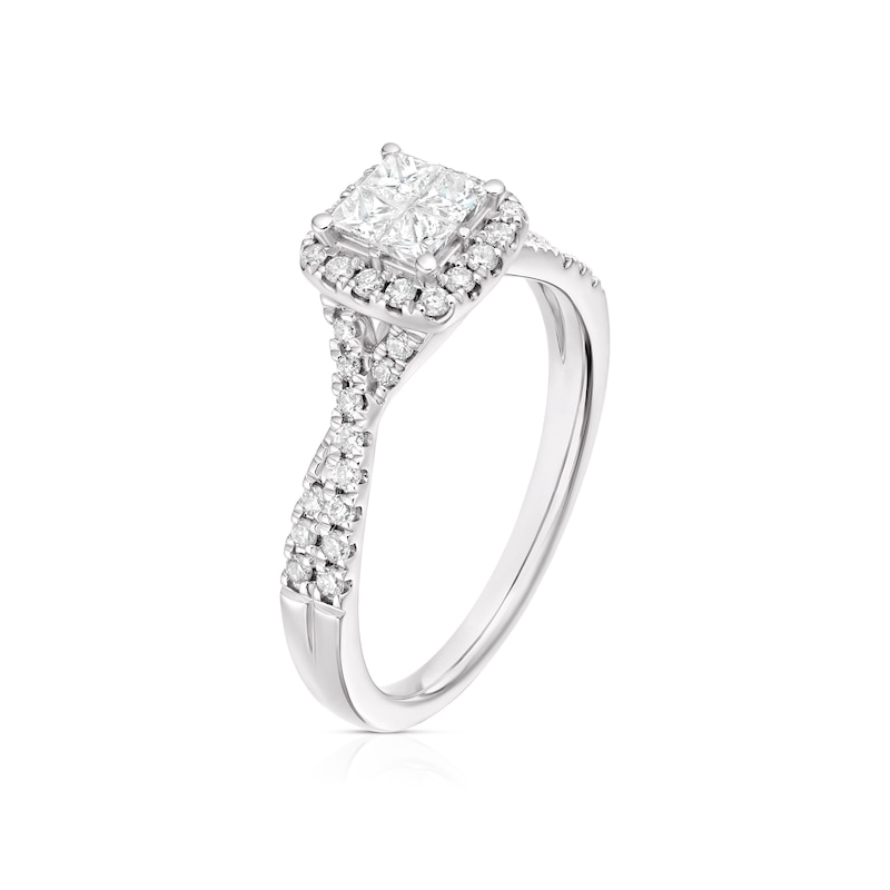 14ct White Gold 0.50ct Diamond Cushion Shaped Cluster Ring