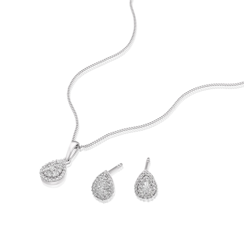 9ct White Gold 0.30ct Diamond Total Cluster Stud Earring & Pendant Set