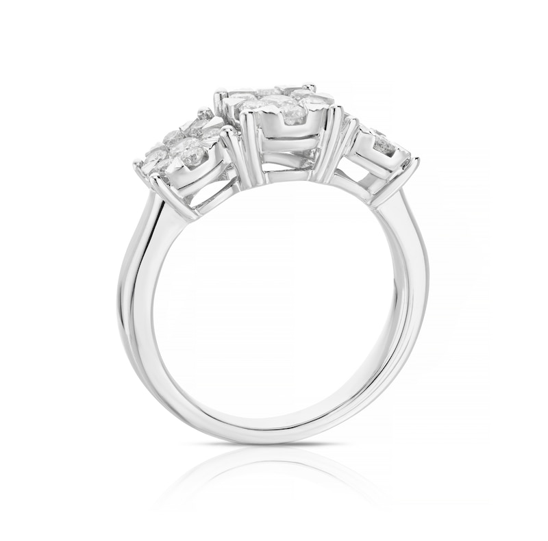 9ct White Gold 0.75ct Total Diamond Cluster Trilogy Ring