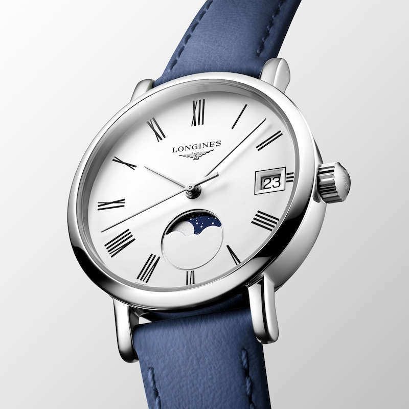 Longines Elegant Ladies' Moonphase Blue Leather Strap Watch