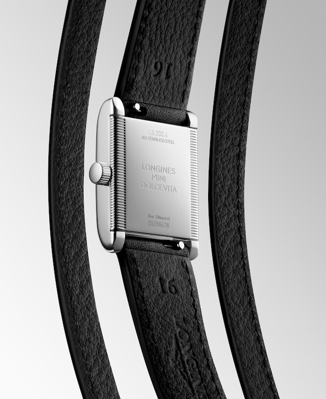 Longines Mini DolceVita Black Leather Double Strap Watch